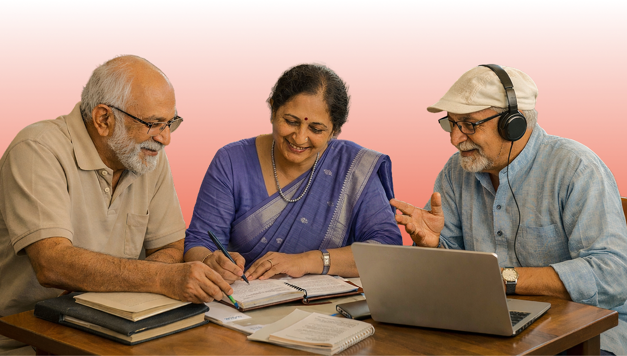Three adults learning together
